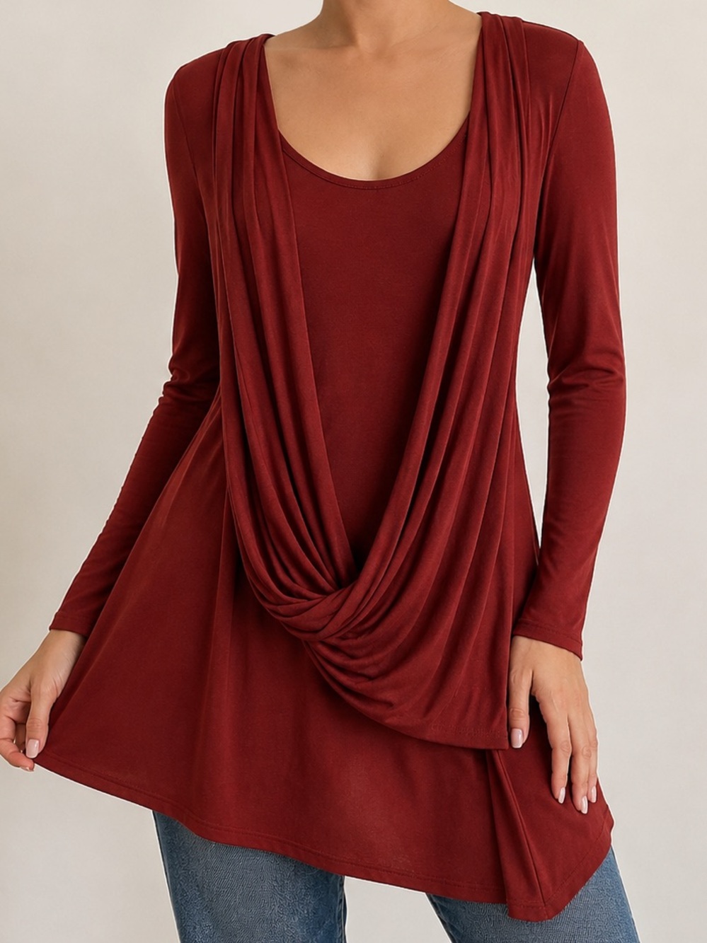 White House / Black Market Long Sleeve Tunic in Deep Rust
